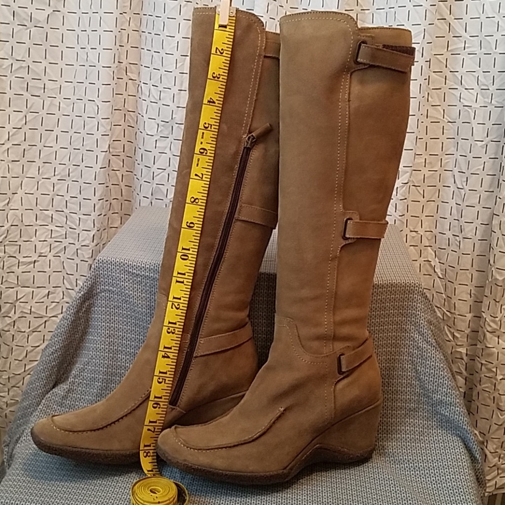 Aquatalia Wedge Heel Tall Tan Suede Boots Sz. 7